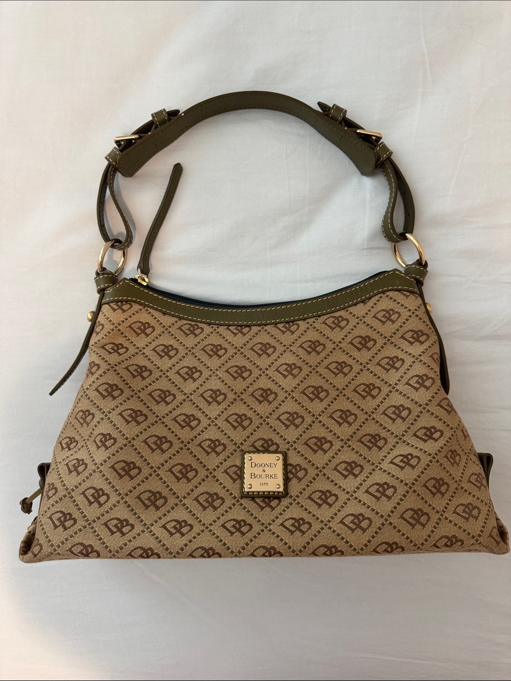 Dooney & Bourke Olive and Brown Signature Logo Shoulder Bag